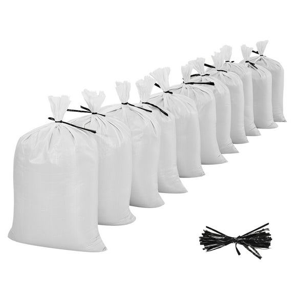KFFKFF 300-Pack Empty Sandbags, 16 x 26 in, Durable Polypropylene Bags with Ties, 50lb Capacity, Tear-Resistant and UV-Resistant for Flood Control and Barriers
