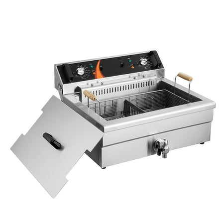 KFFKFF 3000W Commercial Electric Fryer, 30.6Qt / 29L Professional Electric Countertop Deep Fryer with Basket, Temperature Control, Ideal for Kitchen and Restaurant, Silver