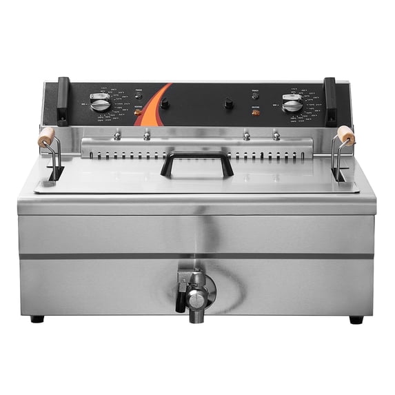KFFKFF 3000W Electric Fryer for Commercial Use, 30.6Qt / 29L Capacity with Basket, Countertop Stainless Steel Single Oil Fryer with Temperature Control, Ideal for Kitchen and Restaurant, Silver