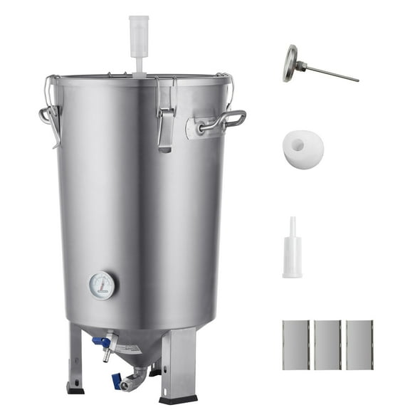 KFFKFF 304 Stainless Steel Brewing Kettle, 8-Gallon Fermentation Bucket for Home Brewing, Includes Lid, Handle, Valve, Spigot, Thermometer, and Base