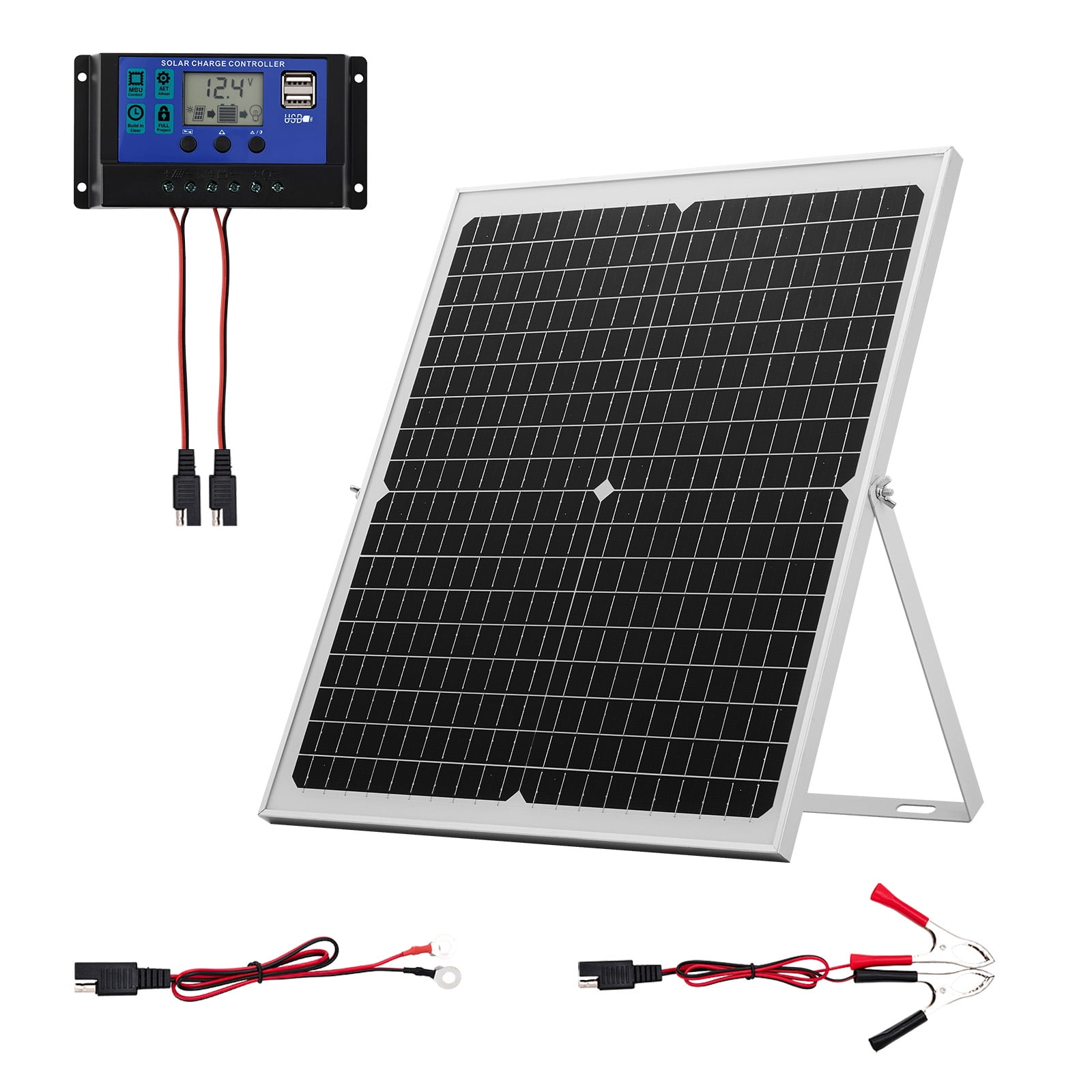 KFFKFF 30W 12V Solar Panel Charger with MPPT Controller & Adjustable Mount, IP65 Waterproof for Vehicles, Boats, RVs, Motorcycles, and Sheds