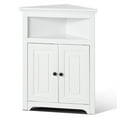 thumbnail image 1 of KFFKFF 32" Corner Utility Cabinet, Tri-Level Compact Storage Unit with Dual Wooden Doors & Flexible Shelving, Independent Corner Cabinet for Lounge, Kitchen, Laundry Area, Restroom, in White, 1 of 9