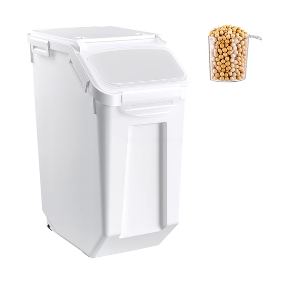 KFFKFF 32 lbs/5.28 Gallons Rice Storage Container, Airtight Food Dispenser Bin for Kitchen Pantry, 20L Large Capacity Grain, Cereal, Flour, or Pet Food Storage with Measuring Cup and Sealed Lid