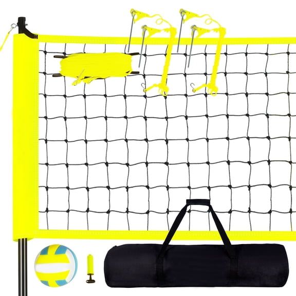 KFFKFF 32x3ft Outdoor Portable Volleyball Net Set System - Quick & Easy Assembly , Adjustable Height Steel Poles, w/ PVC Volleyball Pump & Carrying Bag for Beach Backyard