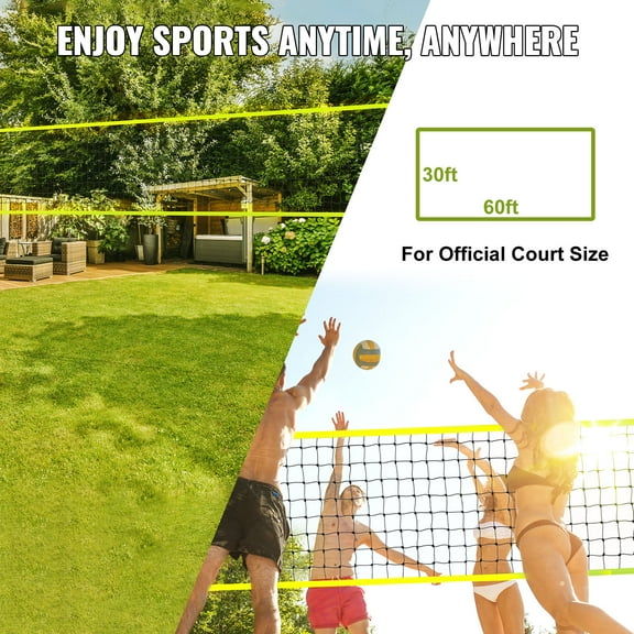 KFFKFF 32x3ft Outdoor Portable Volleyball Net Set System - Quick & Easy Setup Adjustable Height Steel Poles, PU Volleyball with Carrying Bag for Official Play Backyard Beach Lawn