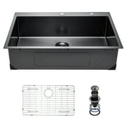 KFFKFF 33-inch Undermount Kitchen Sink, Top-Mounted 304 Stainless Steel Sinks, Single Bowl Basin for Farmhouse, Comes with Accessories, for RV, Kitchen Prep, and Bar Dishwasher Sinks Black
