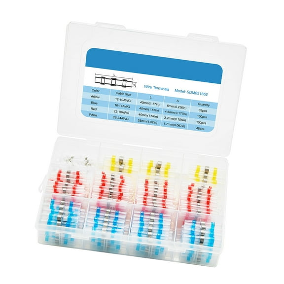 KFFKFF 330PCS Heat Shrink Butt Connectors, Waterproof Solder Seal Wire Connectors Kit, Electrical Terminals for Wiring, 4 Colors and Sizes 26-10 AWG, Suitable for Industrial, Marine