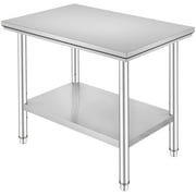 KFFKFF 35 x 24 x 31 Inch Metal Prep Station, Heavy Duty Commercial Food Prep Work Table up to 700 lbs, Robust Stainless Steel Work Table with 3 Height Adjustment Options for Kitchen, Restaurant