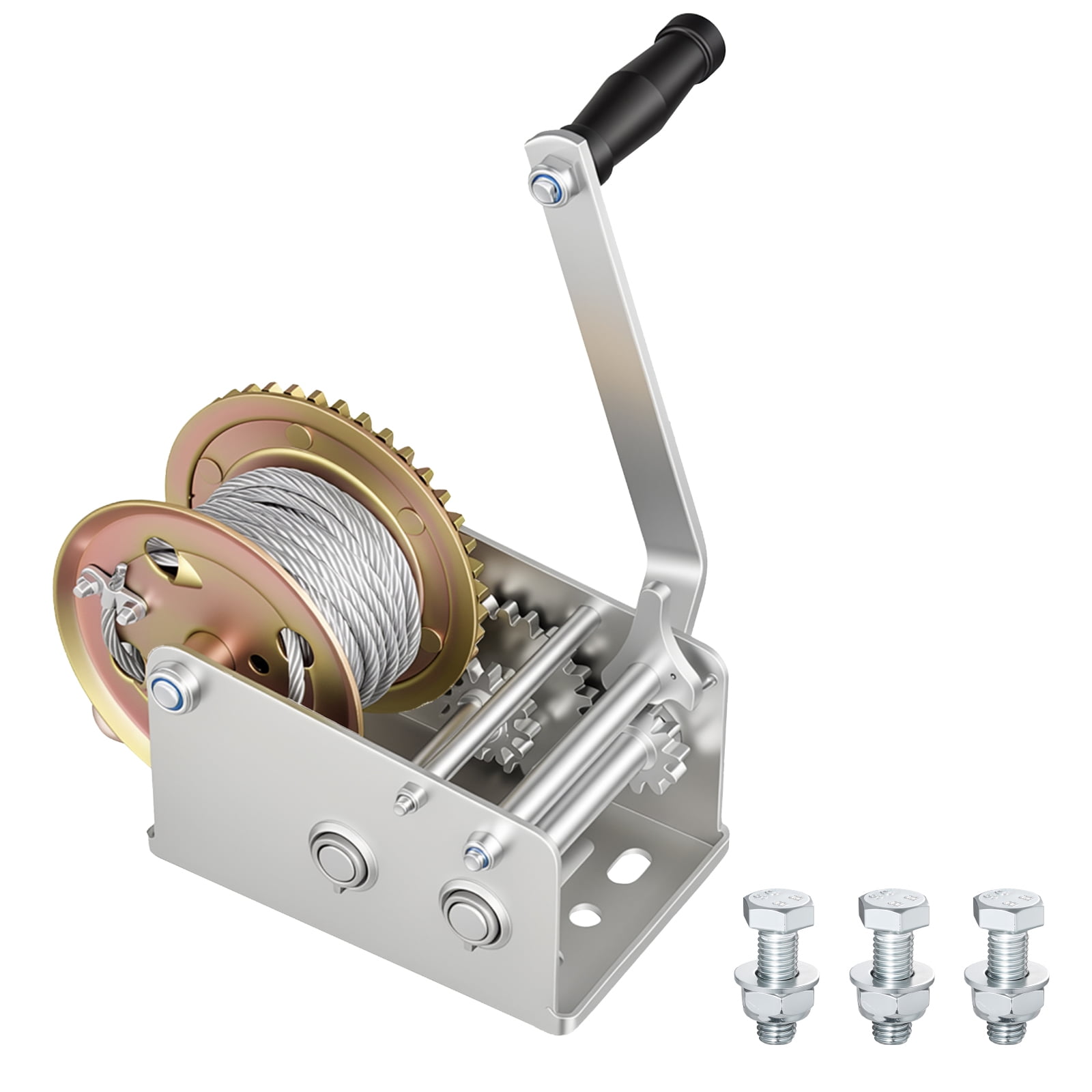KFFKFF 3500 lbs Manual Boat Winch, Heavy-Duty Hand Crank with 32.8ft Steel Cable, Two-Way Ratchet, Dual-Speed Options, and Non-Slip Handle for Trailer and ATV Towing