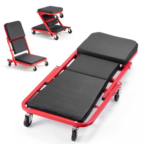 KFFKFF 36 in 3-in-1 Folding Mechanic Creeper, Convertible Garage Roller, 340 lbs Capacity with 6 Swivel Casters, Cushioned Headrest, Adjustable for Lying or Sitting During Vehicle Maintenance