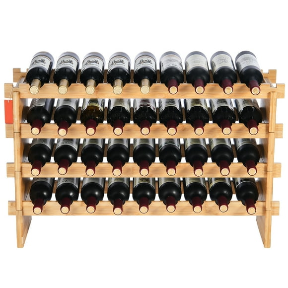 KFFKFF 36-Bottle Modular Wine Rack, 4-Level Bamboo Wood Storage, Freestanding Shelf for Wine Display, Stable Design for Kitchen, Bar, Cellar - Natural Finish