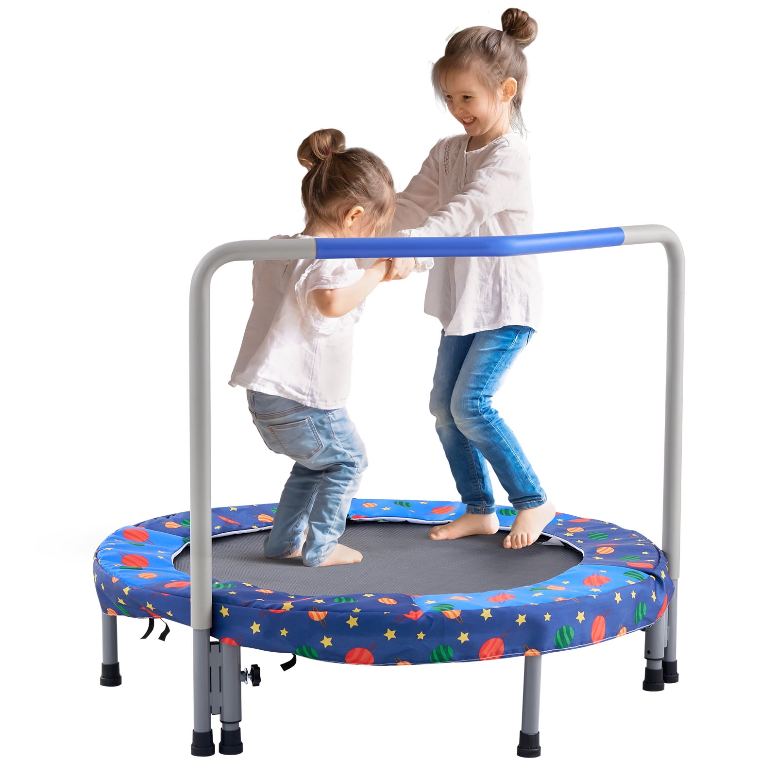 KFFKFF 36" Children's Trampoline, Suitable for Indoor and Outdoor Use, 3FT Compact Trampoline with Support Bar, Bouncy Trampoline for Young Kids