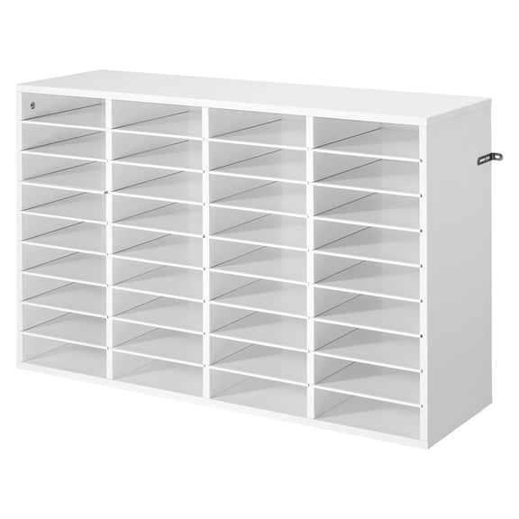 KFFKFF 36-Compartment Literature Organizer with Adjustable Shelves, Wooden Mail Sorter for Office and Home, Countertop Storage Solution for Files, Documents, and Papers, White