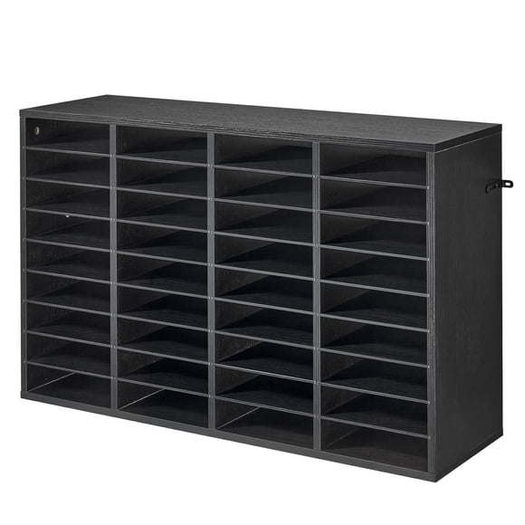 KFFKFF 36-Compartment Literature Organizer with Adjustable Shelves, Wooden Mail Sorter for Office and Home, Particle Board Construction, Countertop Storage Solution for Files, Documents, Black