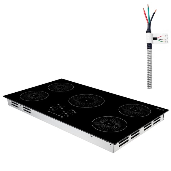 KFFKFF 36-Inch Built-in Induction Cooktop with 5 Burners, 220V 9200W Electric Stove for Kitchen, Features 9 Heat Settings, LED Touch Controls, Durable Ceramic Glass Surface, and Safety Child Lock