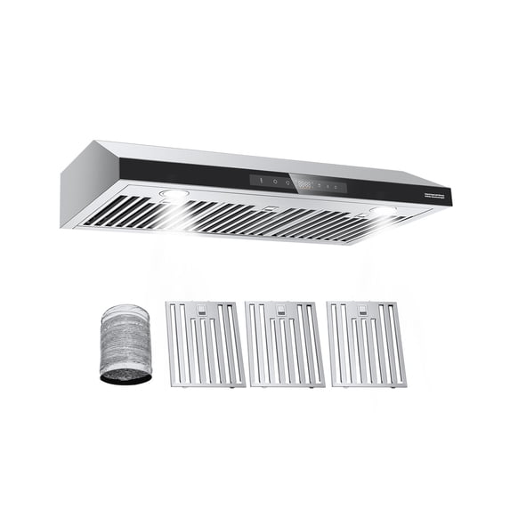 KFFKFF 36 Inch Under Cabinet Range Hood, Stainless Steel Kitchen Ventilation System, 900CFM Dual Motor, Gesture and Touch Operated, LED Illumination, 4-Speed Exhaust Fan