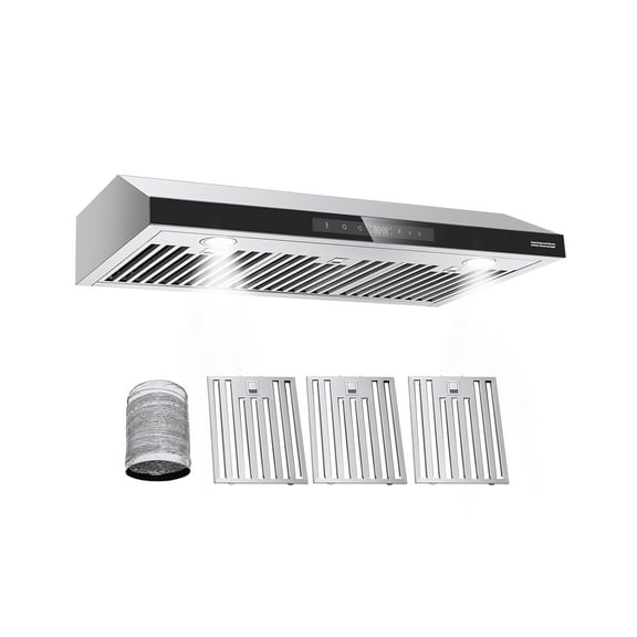 KFFKFF 36 Inch Under Cabinet Range Hood, Stainless Steel Kitchen Ventilation System, 900CFM Dual Motor, Gesture and Touch Operated, LED Illumination, 4-Speed Exhaust Fan