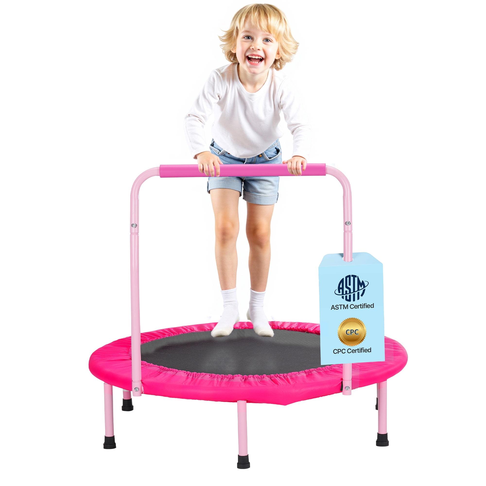 KFFKFF 36-Inch Children's Trampoline, Indoor and Outdoor 3FT Compact Trampoline, Collapsible Trampoline with Support Bar, Bouncing Trampoline for Youngsters, Ideal 3+ Year Old Kids' Birthday Present