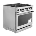 thumbnail image 1 of KFFKFF 36-Inch Freestanding Gas Range Oven, Stainless Steel Stove with 6 Sealed Burners, Spacious 6.0 Cu. Ft. Oven, Halogen Lighting, and Convenient Racks for RVs, Apartments, and Mobile Homes, 1 of 9