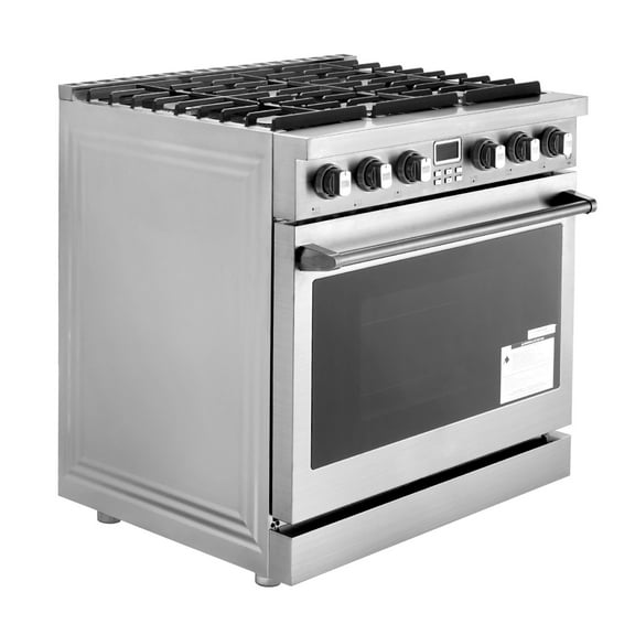 KFFKFF 36-Inch Freestanding Gas Range Oven, Stainless Steel Stove with 6 Sealed Burners, Spacious 6.0 Cu. Ft. Oven, Halogen Lighting, and Convenient Racks for RVs, Apartments, and Mobile Homes