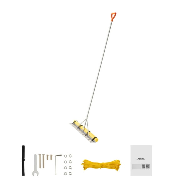 KFFKFF 36-Inch Landscape Rake with 133-Inch Handle, Durable Aluminum Rake for Soil Preparation, Garden and Yard Maintenance, Leveling Asphalt, and Managing Gravel,and Beach Areas, Includes 52ft Rope