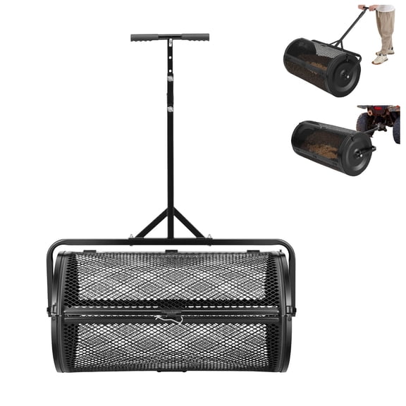 KFFKFF 36" Wide Compost Spreader with Adjustable Handle, Durable Steel Construction, Ideal for Spreading Peat Moss, Grass Seed, and Fertilizer, Black