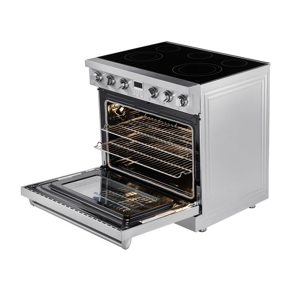 KFFKFF 36-inch Electric Range Oven, 6.0 Cu. Ft. Freestanding Stainless Steel Stove, Features 5 Burners, Digital Controls, Adjustable Racks, Ideal for Apartments and RVs (No power cord)