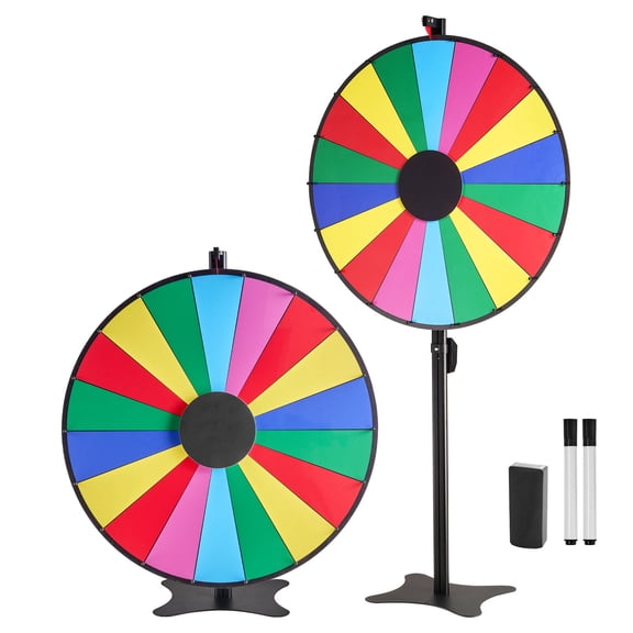 KFFKFF 36-inch Spinning Prize Wheel with 18 Sections, Adjustable Height Stand, Dry Erase Surface, Includes 2 Markers, 6-Color Design, Easy to Assemble for Events, Parties, and Trade Shows