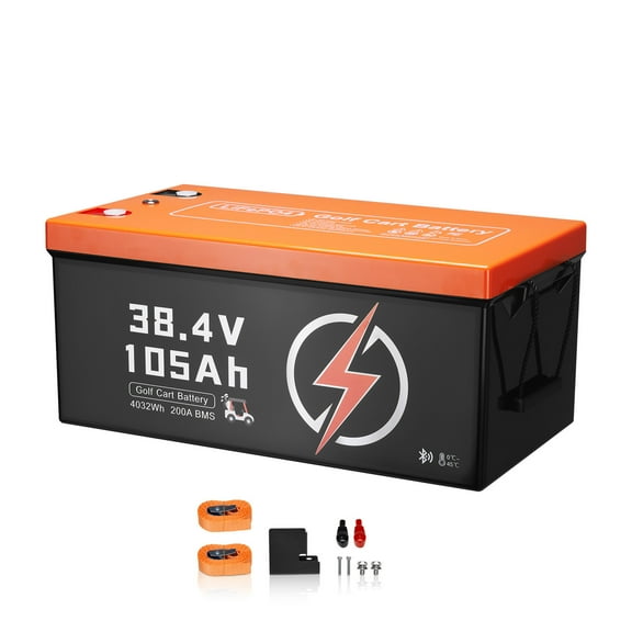 KFFKFF 36V 105Ah Lithium Battery for Golf Cart, 36 Volt Golf Cart Battery equipped with 200A BMS, LCD Display and Mobile APP, LiFePO4 Battery offering 600A Maximum Current