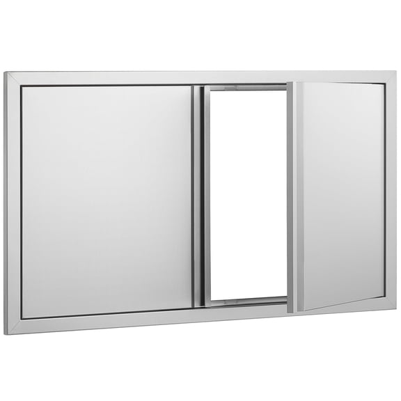 KFFKFF 36W x 21H Inch Double Outdoor Kitchen Door, Stainless Steel Flush Mount Design with Recessed Handles, Ideal for BBQ Islands, Grilling Stations, and Outdoor Cabinets