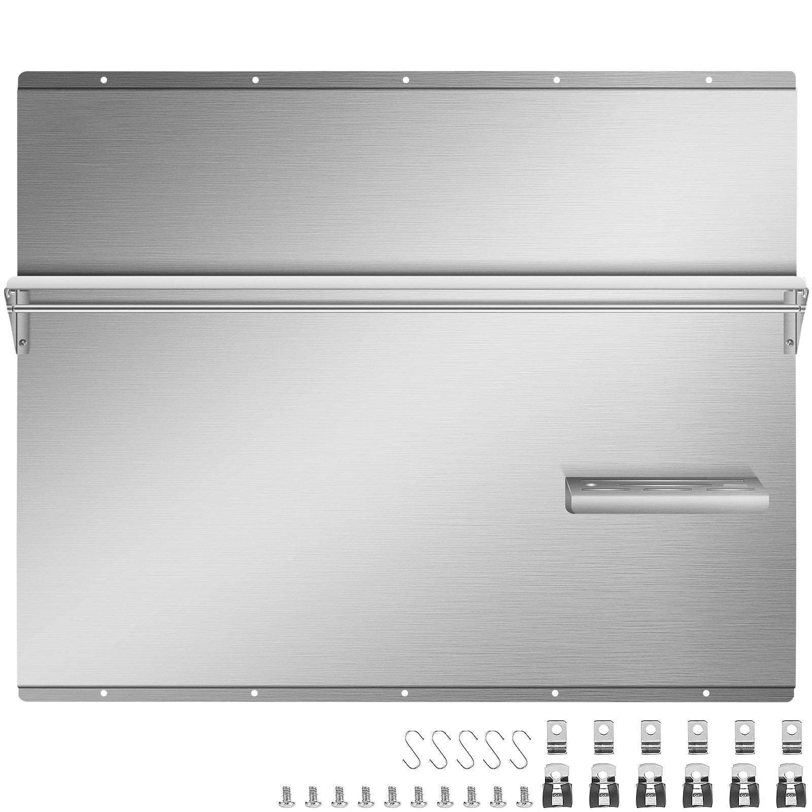 KFFKFF 36x30.7'' Stainless Steel Kitchen Backsplash, Wall Shield for Range Hood with Integrated Shelf and Rack, Silver
