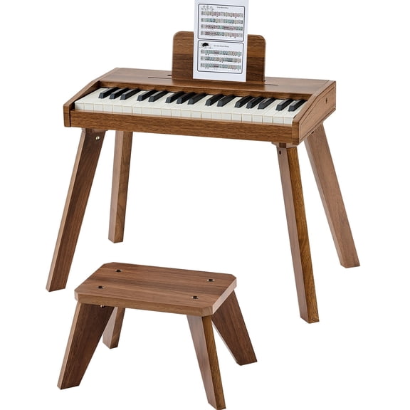 KFFKFF 37-Key Wooden Digital Piano for Kids, Mini Educational Music Instrument with Realistic Sound, Dual Power Options, Adjustable Volume, Ideal for Toddlers and Young Learners, Walnut Finish
