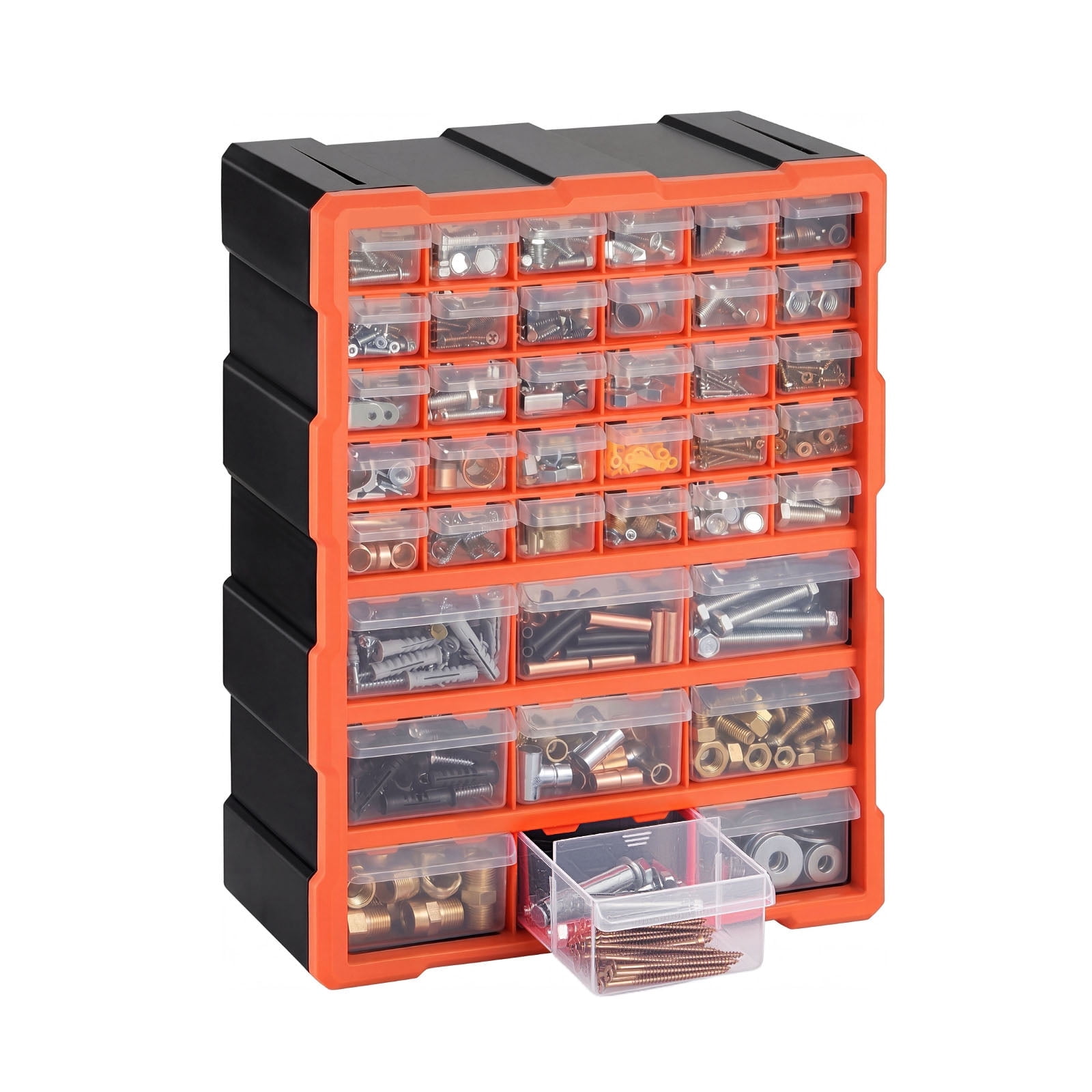 KFFKFF 39-Drawer Plastic Storage Organizer, Stackable Cabinet for Garage Organization, Wall-Mounted Toolbox for Small Parts, Hardware, Beads, Screws, Crafts, and Building Bricks