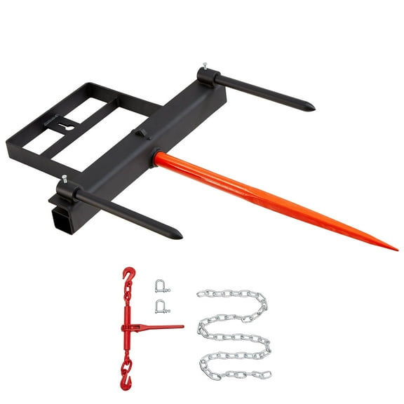 KFFKFF 39" Hay Fork, 1600lbs Load Capacity, Compatible with Skid Steer Loader & Tractor Buckets, Includes Two 17.5" Support Rods & 60" Chain, Easy-to-Attach Spiked Forks