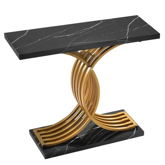 KFFKFF 39-inch Gold Console Table, Modern Rectangular Desk for Entryway, Slim Sofa Table with Metal Legs, Ideal for Hallway, Bedroom, Living Room, or Foyer, Simple Assembly
