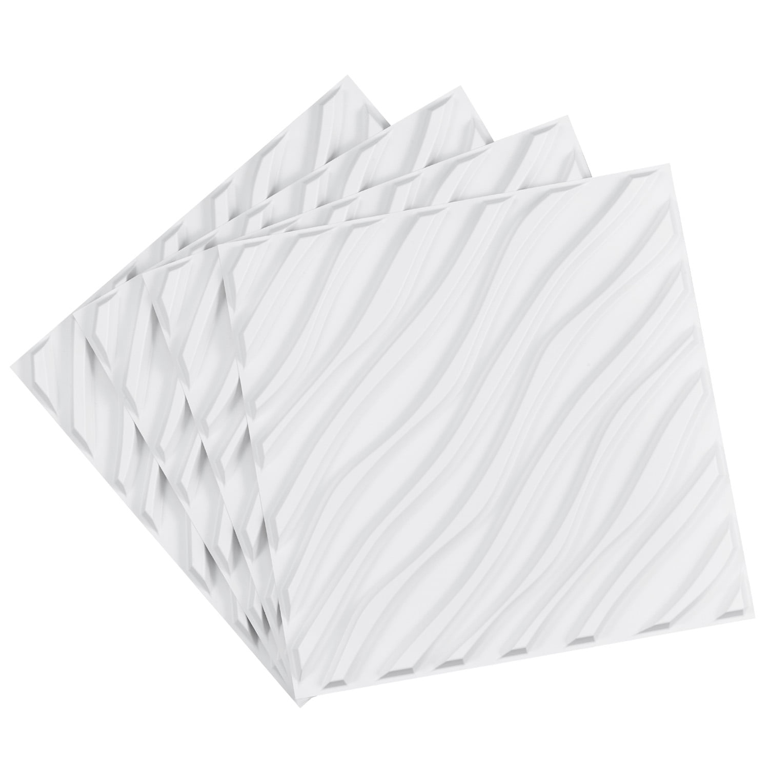 KFFKFF 3D Wall Coverings, Set of 12, 19.7 x 19.7 in PVC Contemporary Artistic Wave Patterns, Covers 32 Sq.Ft, Decorative Wall Panel, Indoor Home Enhancement, Matte White