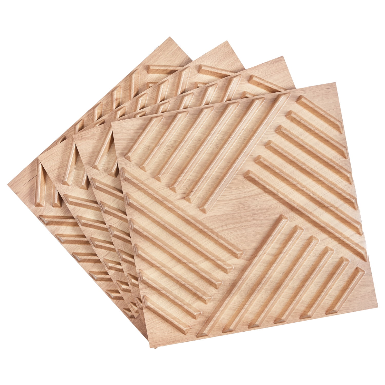 KFFKFF 3D Wall Decorations, Set of 12, 19.7 x 19.7 inches PVC Contemporary Art Salt Tiles, Covers 32 Sq.Ft, Decorative Wall Panel, Indoor Home Enhancement for Ceiling, Bedroom, Light Wood Hue
