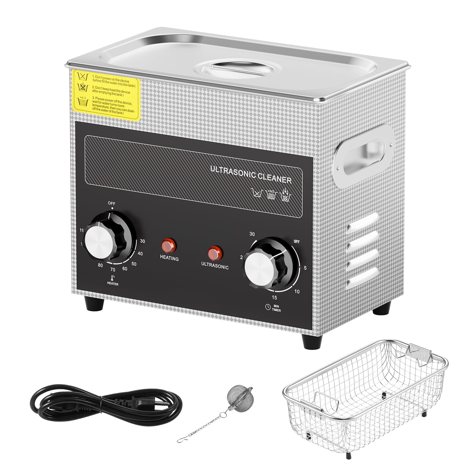 KFFKFF 3L Digital Ultrasonic Cleaning Device with Heating Function and Timer, Including Basket, 120W Power for Efficient Cleaning of Watches, Eyewear, Coins, and Metal Components