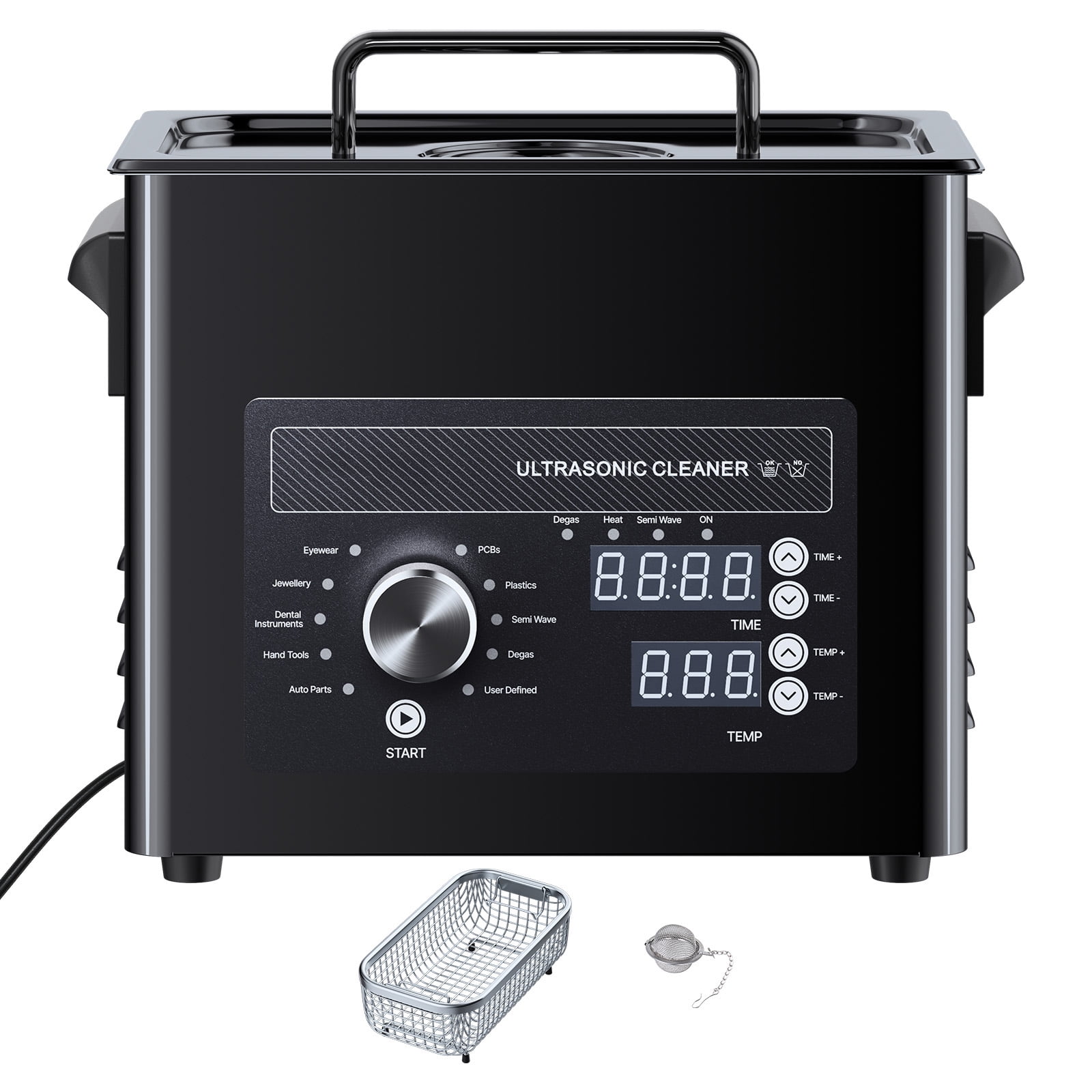 KFFKFF 3L Ultrasonic Cleaning Machine with Adjustable Knob Control, Durable Stainless Steel Design, Includes Basket and Cleaning Ball, Ideal for Jewelry, Watches, Razors, Coins, and More