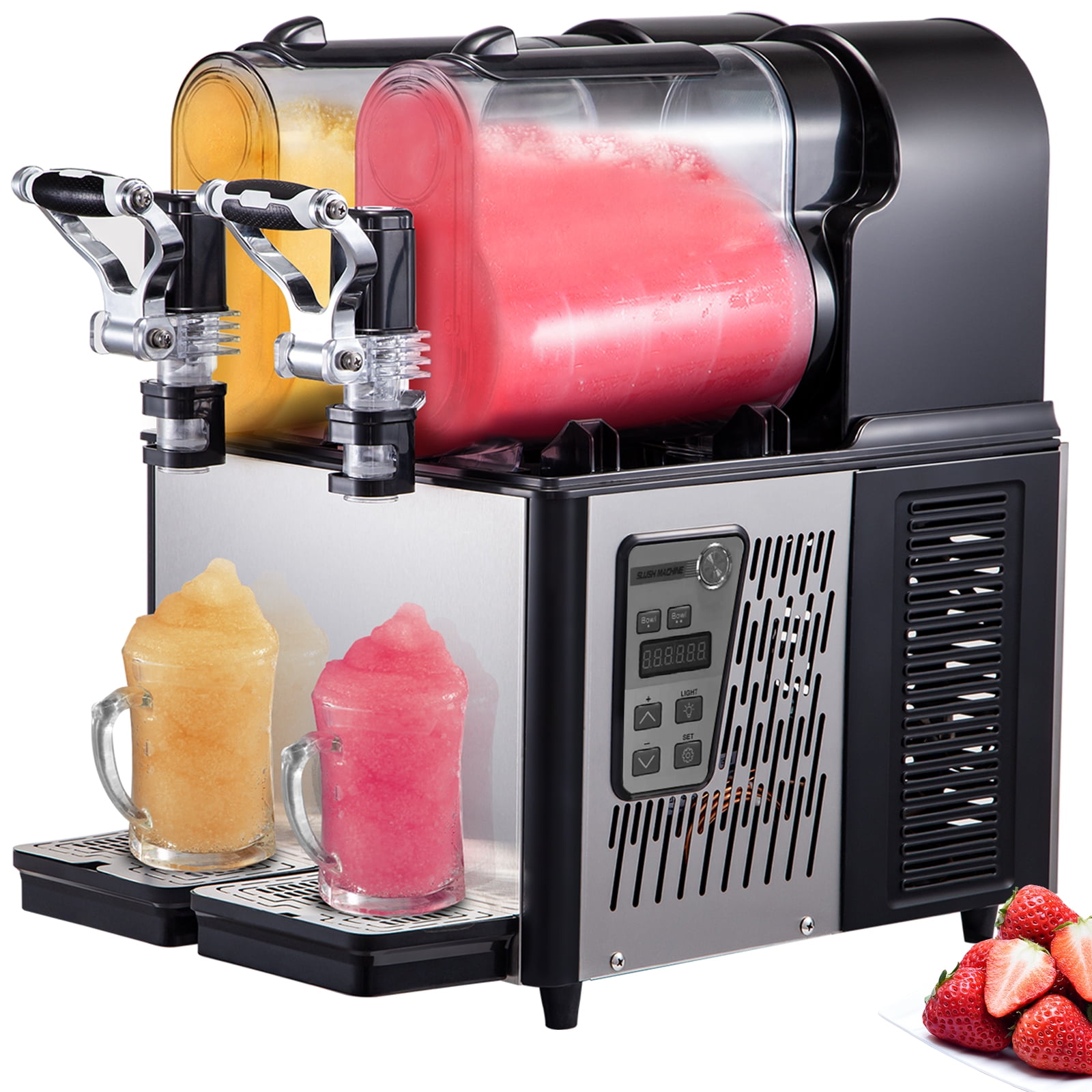 KFFKFF  3Lx2 Commercial Slushy Machine Stainless Steel Margarita Slushie Maker Frozen Drink Maker for Ice Juice Tea Coffee Making, Sliver
