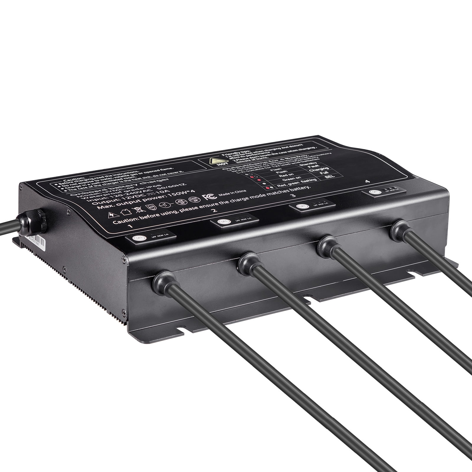 KFFKFF 4-Bank 10A 12V Onboard Marine Battery Charger, IP68 Waterproof Smart Charger for Lithium-Ion (LiFePO4), NCM, and Lead-Acid Batteries, Suitable for Boats, Yachts, RVs, and Trailers