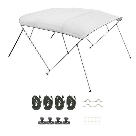 KFFKFF 4 Bow Marine Bimini Tops,600D, Water-Resistant & Sun-Blocking Boat Shade Canopy, Comes with Storage Bag, 2 Support Poles, 4 Straps