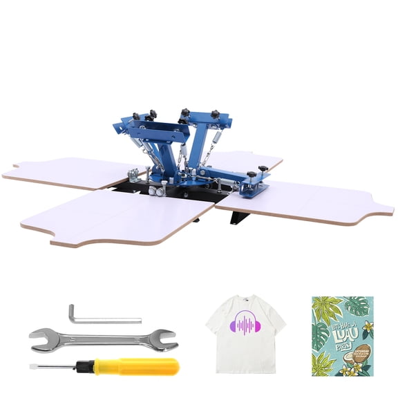 KFFKFF 4 Color 4 Station Silk Screen Printing Press, 21.3 x 17.7 in, 360 Rotating Design, Precise Alignment, Durable Powder-Coated Steel, Ideal for T-shirt Printing at Home or Business