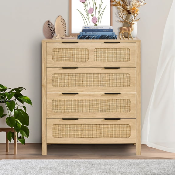 KFFKFF 4-Compartment Rattan Chest, Authentic Rattan Wood Storage Unit with LED Illumination, Contemporary Wooden Apparel Sorter & Storage Bohemian Chest with Robust Handles & Stand