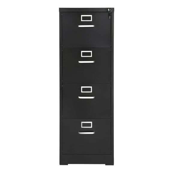 KFFKFF 4-Drawer Lockable File Cabinet, Vertical Metal Storage Cabinets for Home Office, Robust Cabinet with Removable Hanging Rod, Suitable for A4/Letter/Legal Size Files, Simple to Assemble (Black)