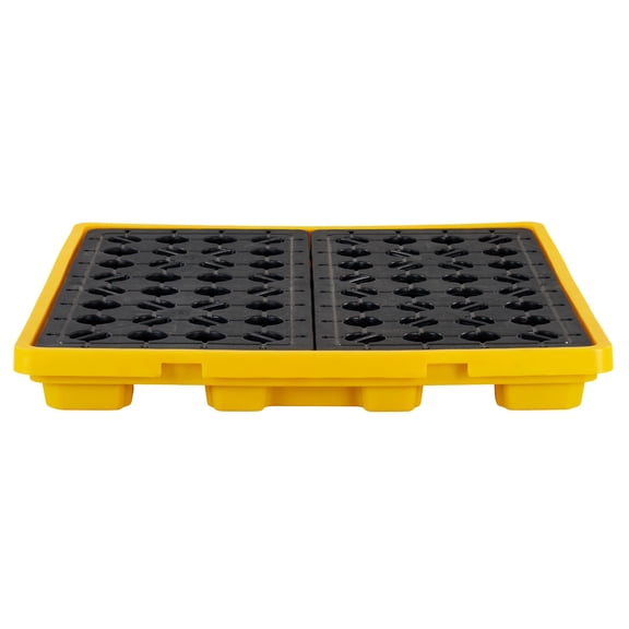 KFFKFF 4-Drum Spill Containment Pallet, Low-Profile Modular Platform, 31-Gallon Sump Capacity, 8818 lbs Load Support, Durable Polyethylene Tray with Drain, 51.4" x 50.4" x 5.9", Yellow