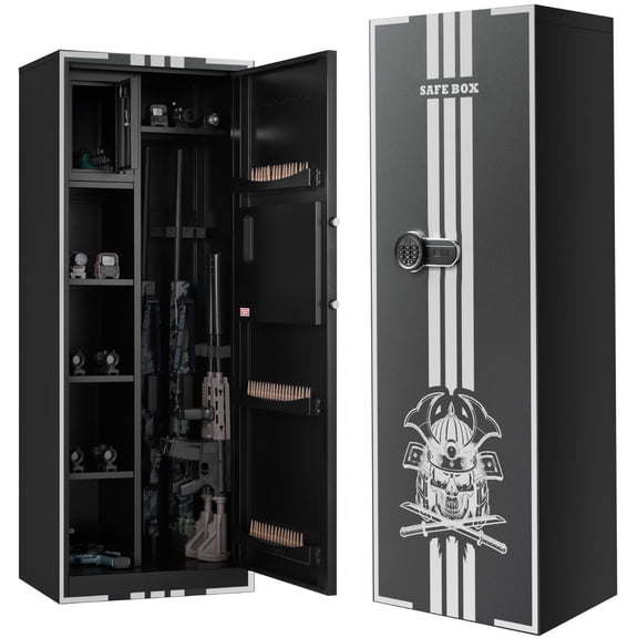 KFFKFF 4-Gun Safe with Digital Lock, Secure Storage Cabinet for Rifles and Pistols, Quick Access Design with Adjustable Racks and Ammo Compartments