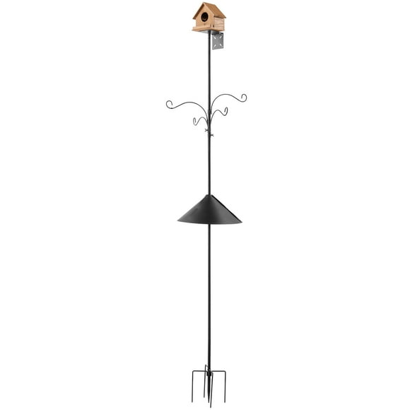 KFFKFF 4-Hook Bird Feeder Stand Pole, 92 Inch Bird Feeding Station Kit, 31/32 inch Diameter Hanging Hooks with Squirrel Guard, Durable Multi-Feeder Stand Easy to Install