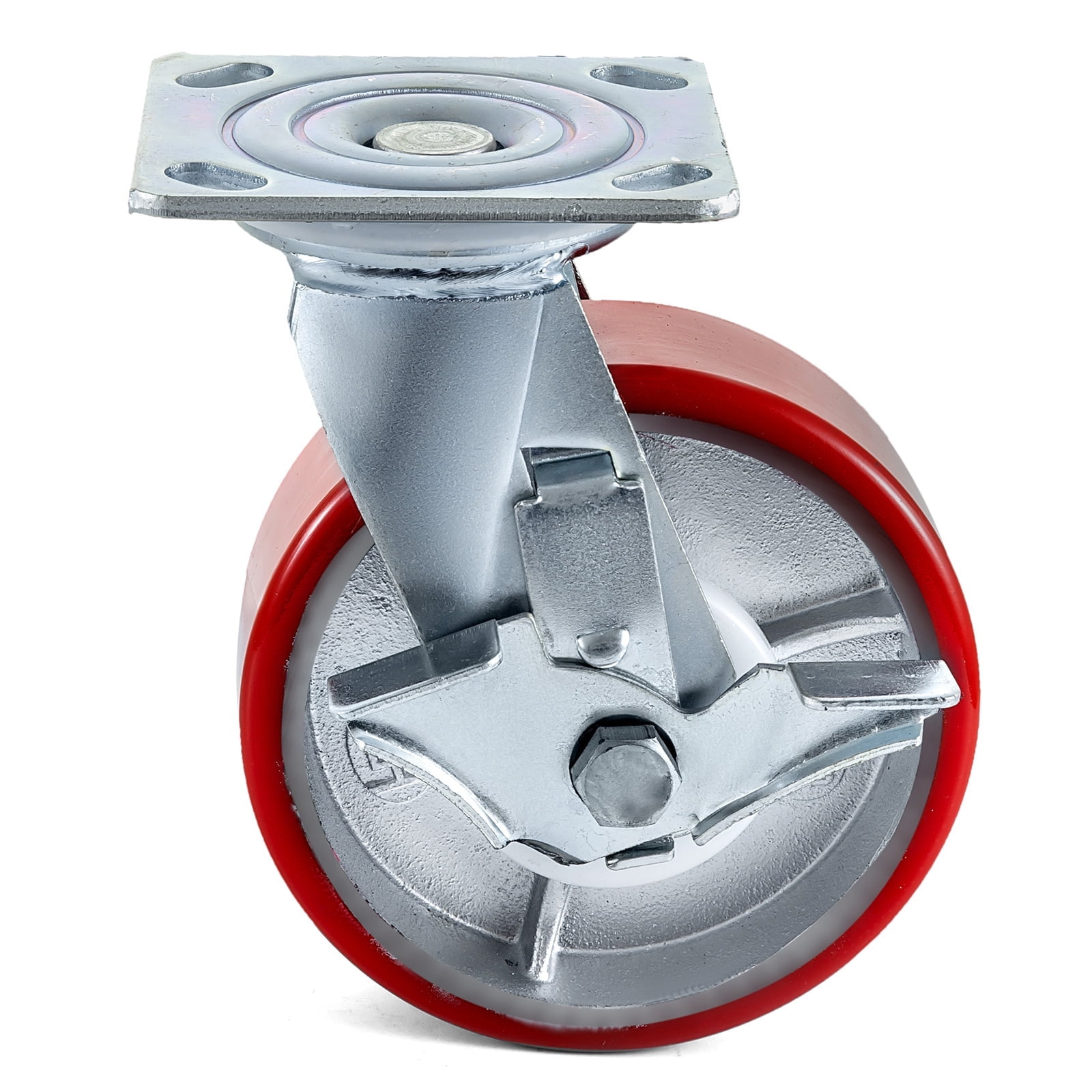 KFFKFF 4 Pack 6 x 2 Inch Caster Wheels 2 Rigid and 2 Swivel Casters with Side Brake Polyurethane Iron Core Plate 1000LBS Capacity Per Wheel