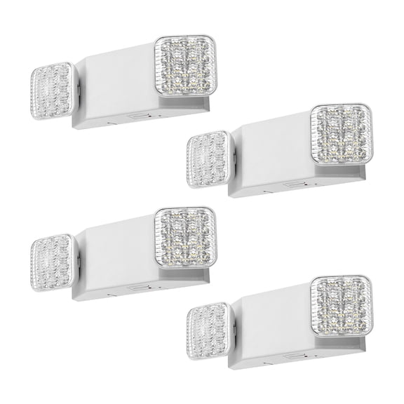 KFFKFF 4 Pack Emergency LED Lights for Commercial Use, Battery Backup Included, Adjustable Dual Square Heads, Operates on AC 120/277V, 90-Minute Power Supply, White
